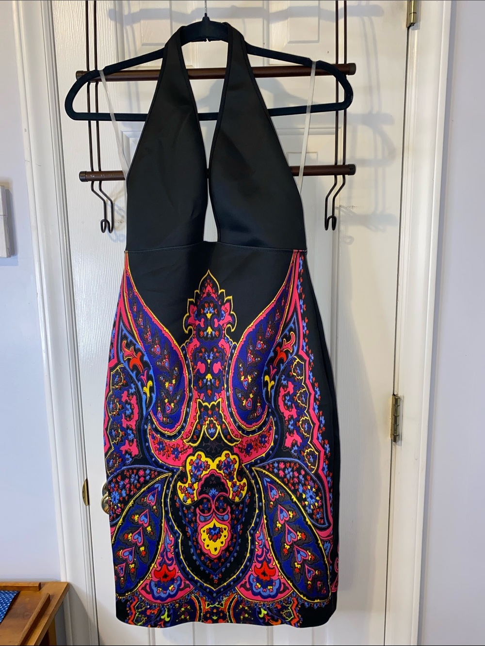 NWT Clover Canyon Black Multicolor Paisley Halter Scuba Dress, sz. M